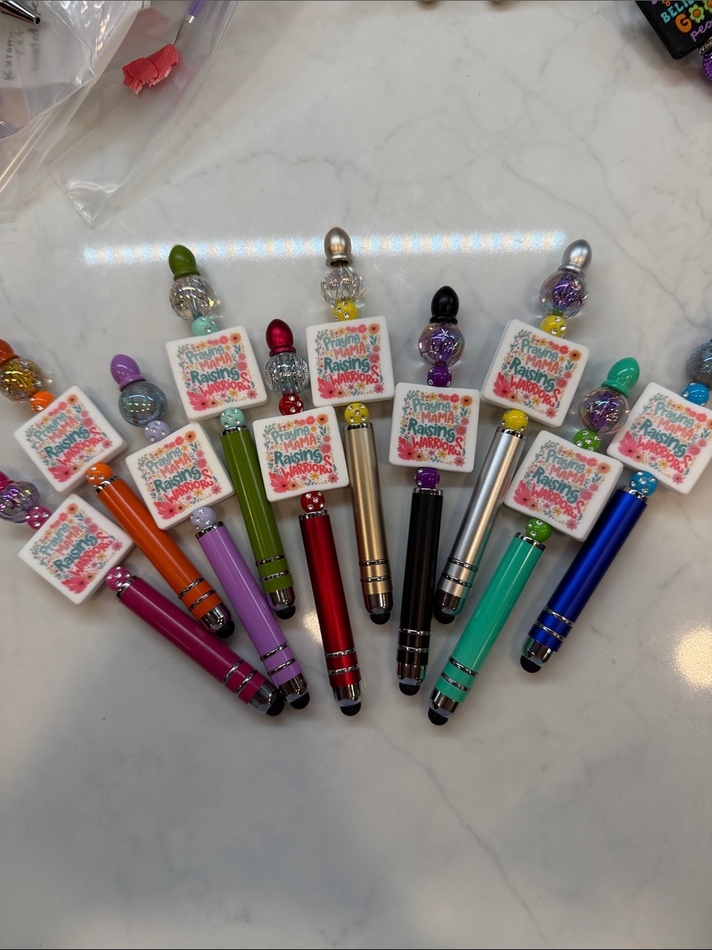 “Praying Mama Raising Warriors,” Colorful Beaded Stylus Pens - Assorted Colors